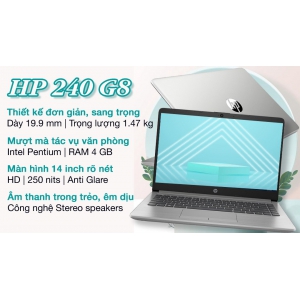 LAPTOP HP 240 G8(604K1PA)(P-N5030; 4G DDR4; 256GB; 14.0HD; 3C; W10H; SILVER; 1Y)