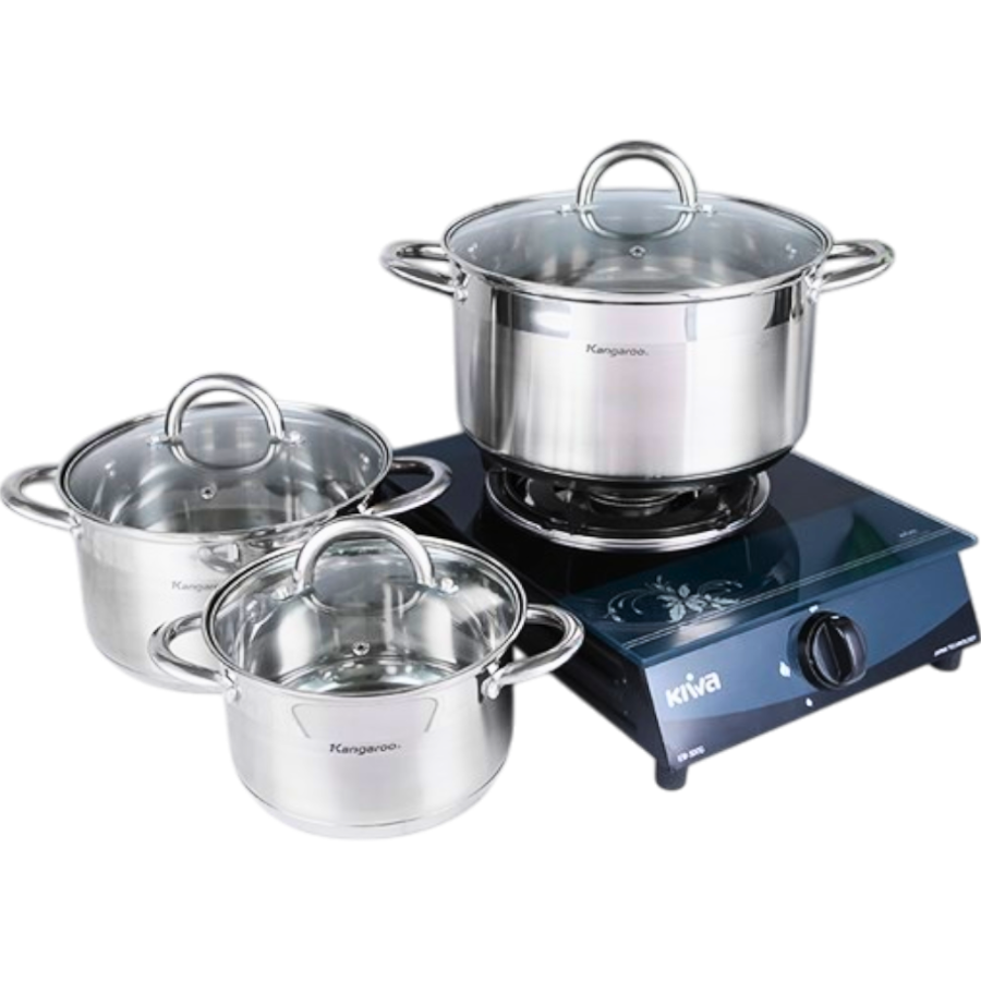 BỘ NỒI INOX 3C NẮP KÍNH KANGAROO KG876 