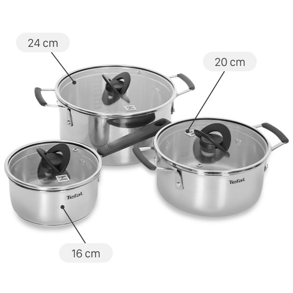 BỘ 3 NỒI INOX TEFAL OPTISPACE (16,20,24CM) G7376S44